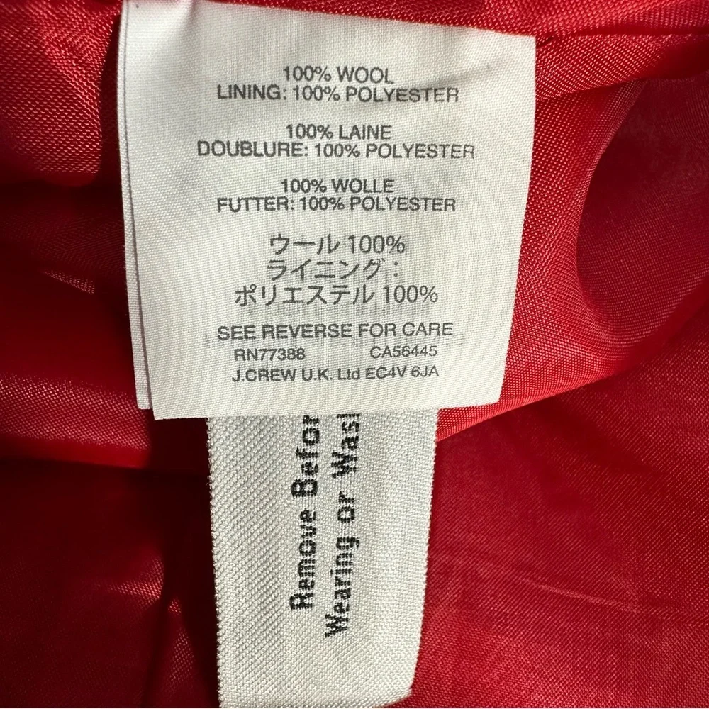 J crew 100%wool red Aline mini skirtdoubleserge wool with sidezipper and pocket